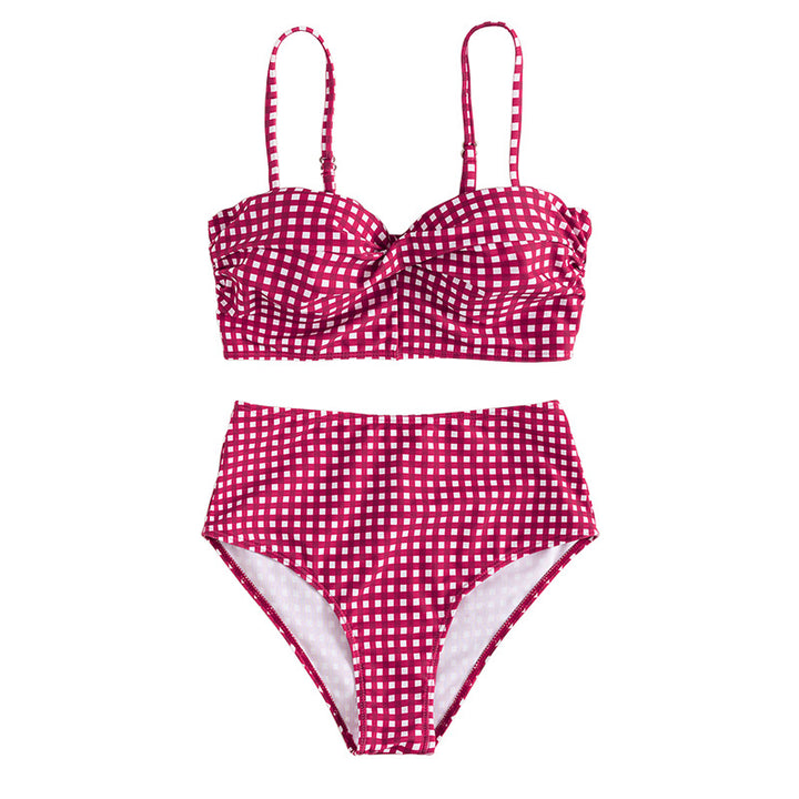 Women's High-Waisted Bikini with Check Pattern Mune Fashion