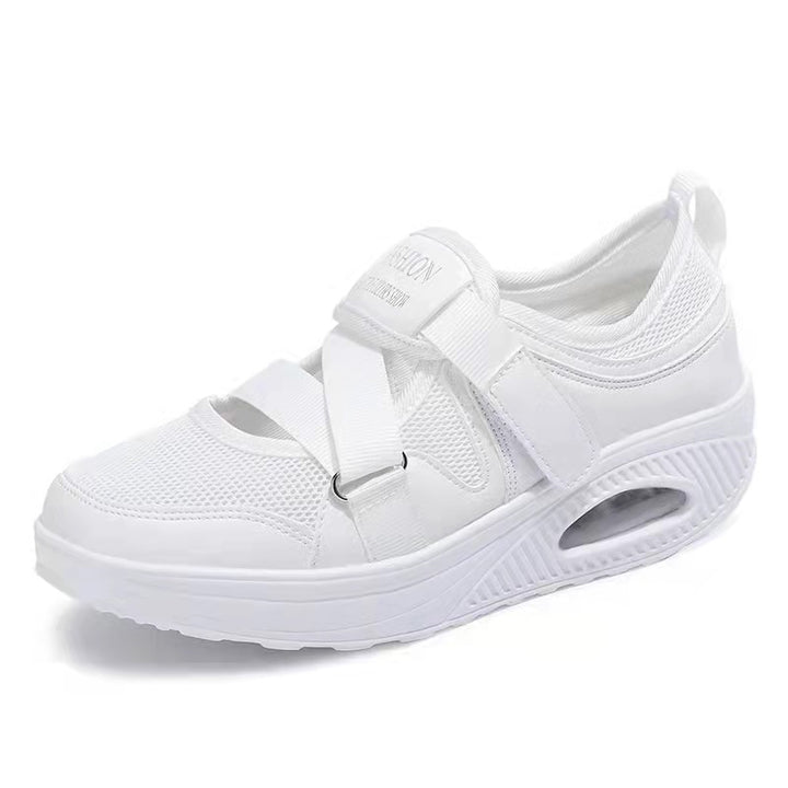 Women’s Sporty Platform Sneakers with Air Chamber, Knit Mesh and Velcro Cross Straps Mune Fashion
