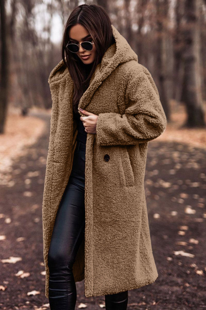 Women oversized teddy coat with hood and button closure Mune Fashion