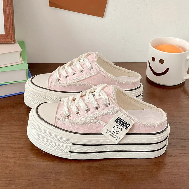 Women Trendy Platform Sneaker with Open Heel and Lacing Mune Fashion