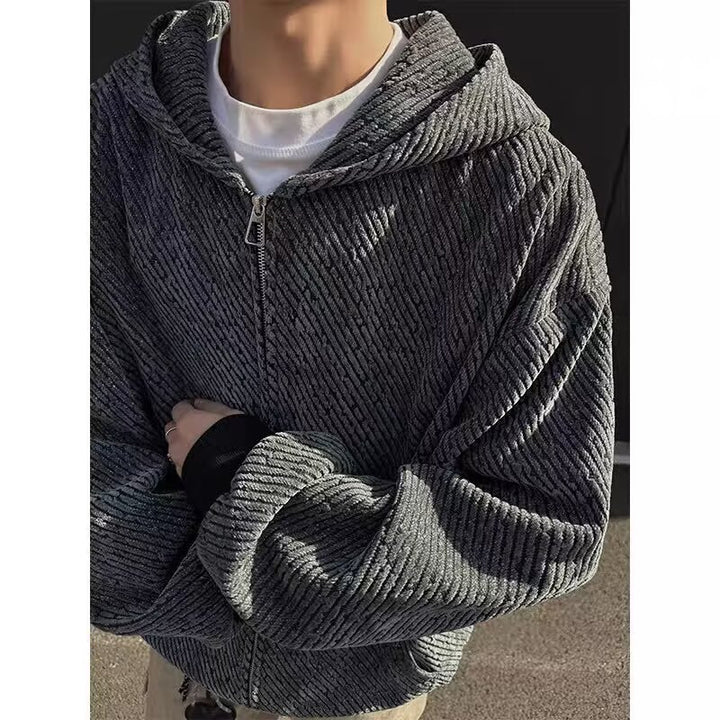Unisex Oversized Knit Hoodie with Allover Texture Pattern and Side Pockets Mune Fashion