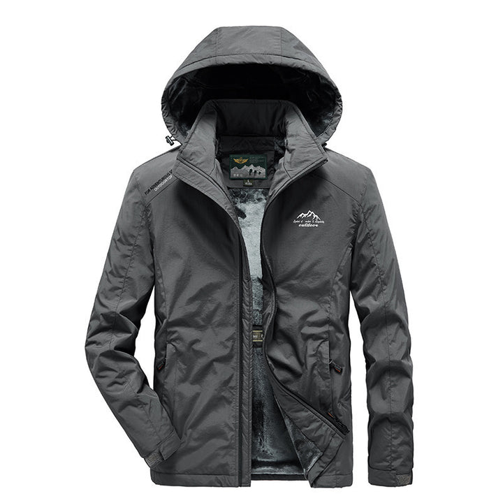 Men's outdoor jacket with plush inner lining, adjustable hood and windproof front Mune Fashion