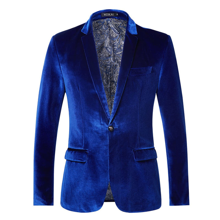 Men's tailored velvet tuxedo jacket with satin lapels and single-button closure Mune Fashion