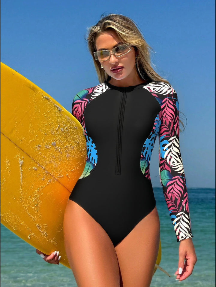 Women Long Sleeve Swimsuit with Floral Design Mune Fashion