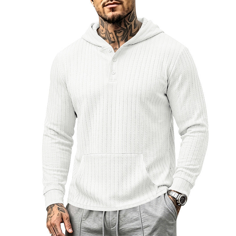 Men's Structured Hooded Henley Sweater with Kangaroo Pocket and Cable Knit Mune Fashion