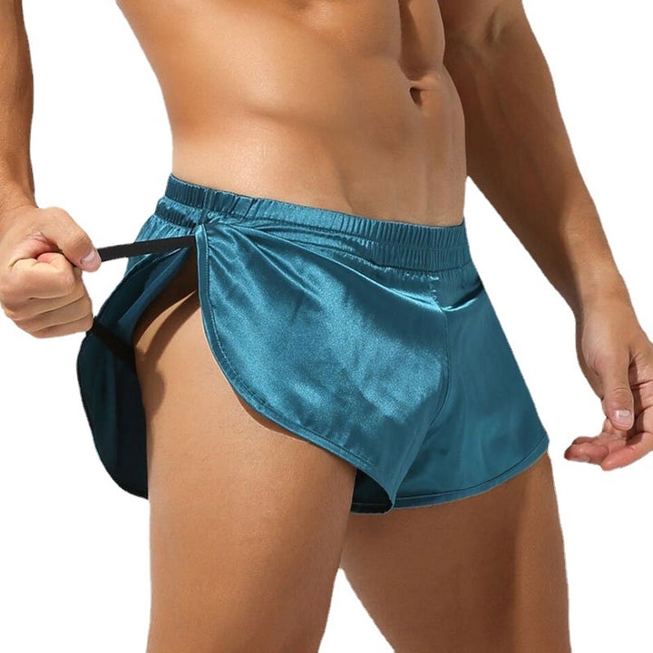 Men's short satin sleep shorts with elastic waistband and side slit Mune Fashion
