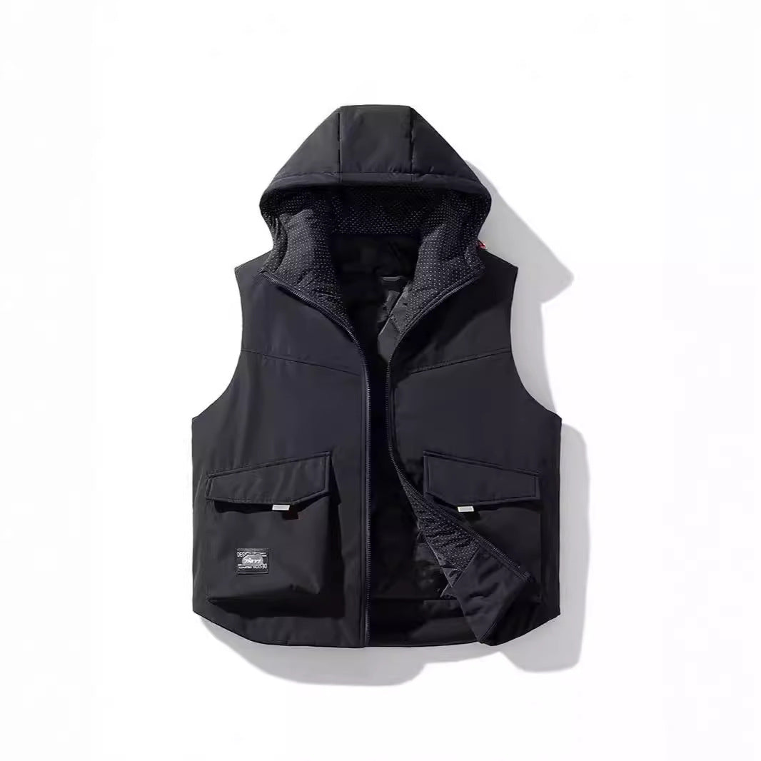 Men's Insulated Hooded Utility Vest with Multifunctional Pockets and Windproof Outer Layer Mune Fashion
