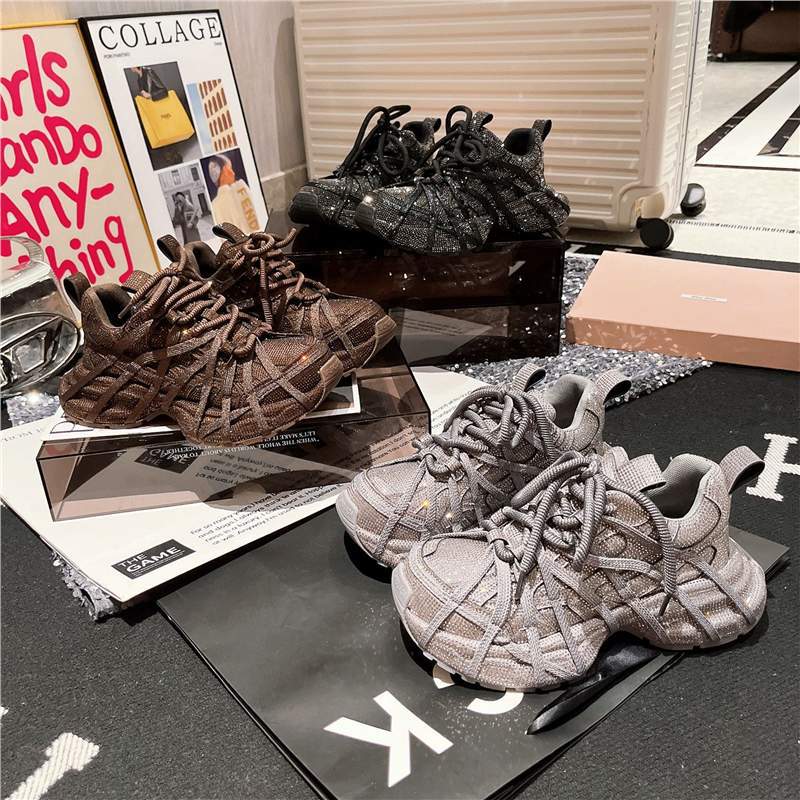 Ladies Glamorous Chunky Sneakers with full rhinestone embellishment and profiled rubber sole Mune Fashion