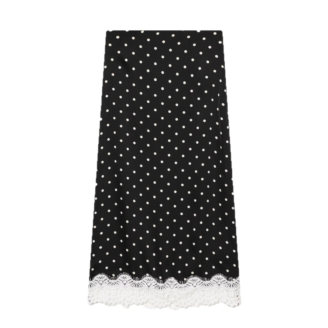Women's midi skirt with polka dot pattern and lace hem Mune Fashion