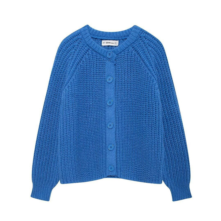 Women chunky knitted raglan cardigan with balloon sleeves and full button placket Mune Fashion