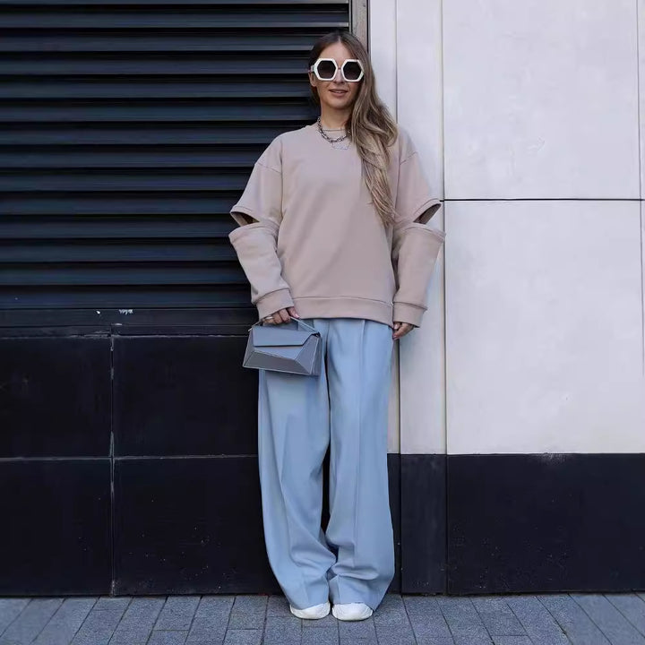 Women's Oversized Sweatshirt with Layer Sleeves and Side Slit Mune Fashion