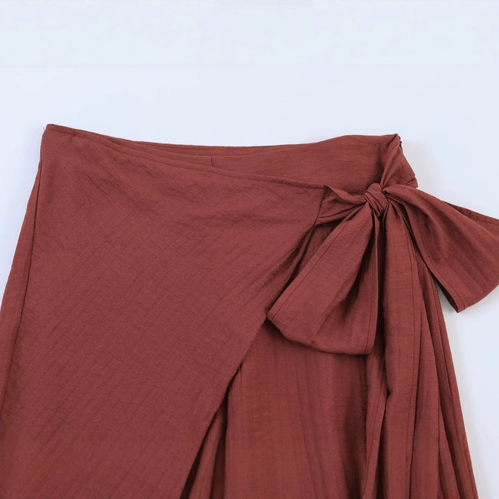 Women Wide High-Waist Palazzo Pants with Wrap Skirt Look and Waist Tie Mune Fashion