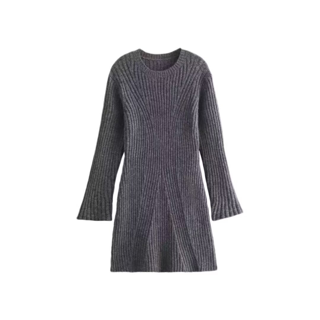 Women's Ribbed Knit Dress with Flared A-Line and Wide Cuffs Mune Fashion