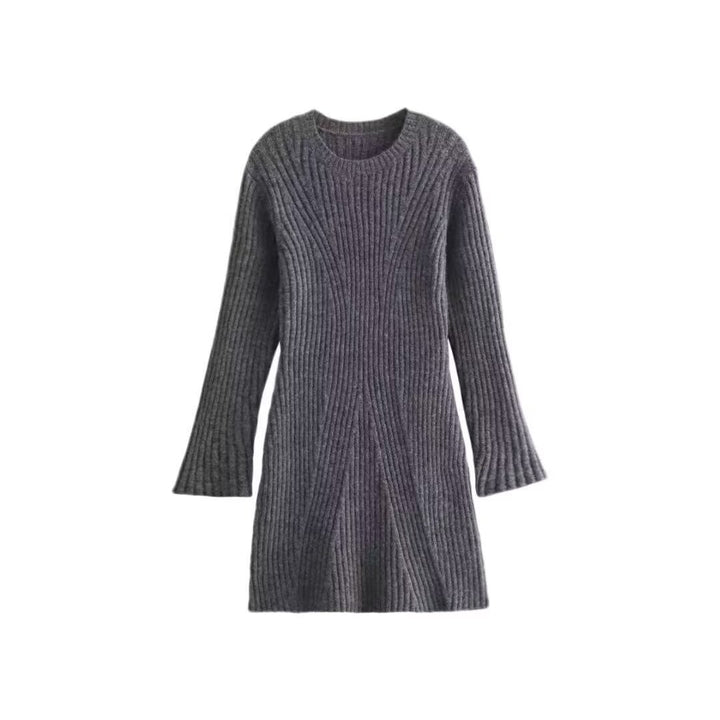 Women's Ribbed Knit Dress with Flared A-Line and Wide Cuffs Mune Fashion