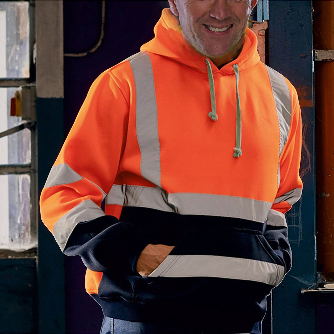 Men's reflective safety hoodie with contrasting reflective bands, kangaroo pocket and adjustable hood Mune Fashion