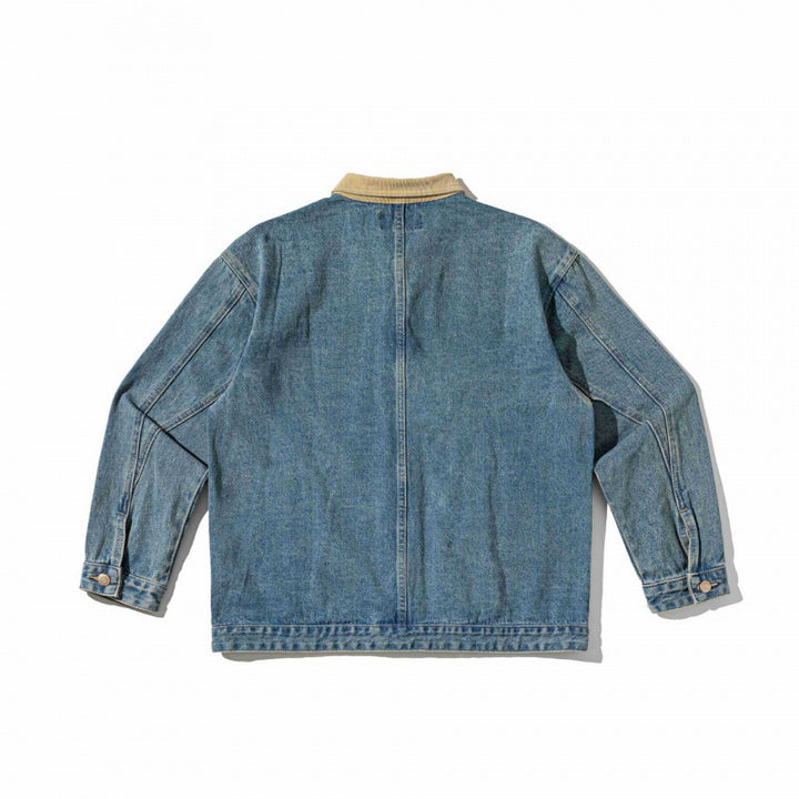 Unisex Boxy-Denim-Bomber Jacket with Cord Collar and Slanted Flap Pockets Mune Fashion