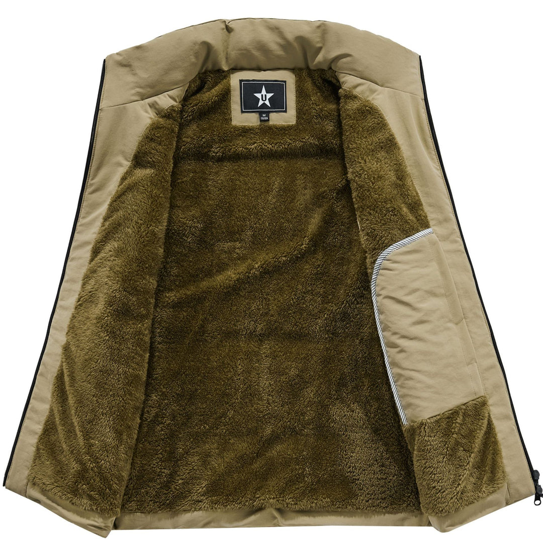 Men's Sleeveless Utility Padded Vest with Teddy Lining and High Collar Mune Fashion