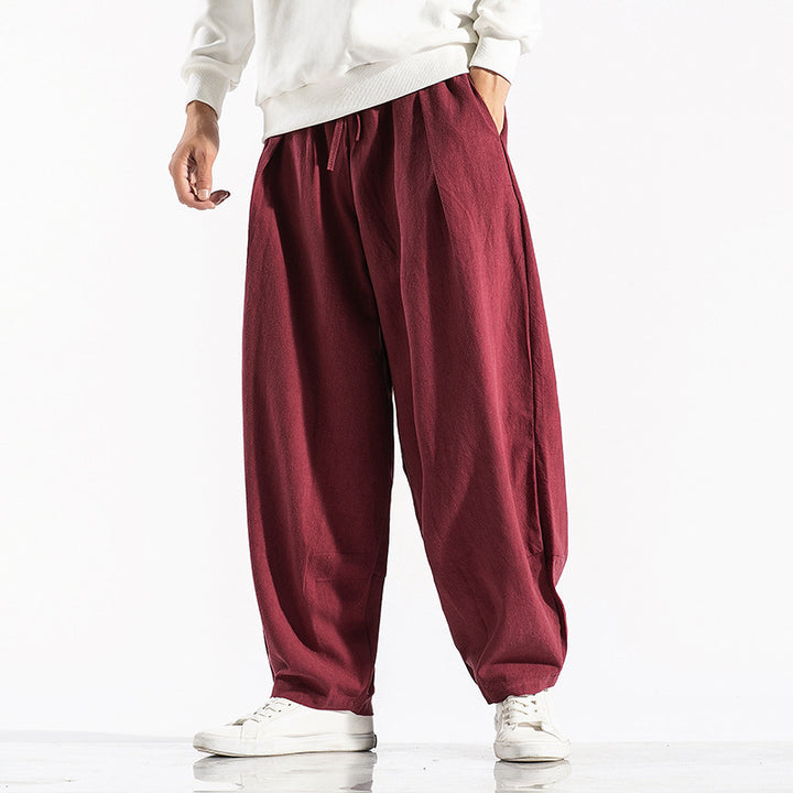 Men's wide pleated harem pants with drawstring, casual taper and deep crotch Mune Fashion