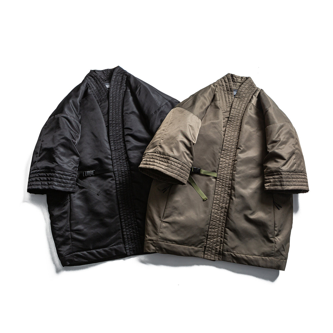 Unisex Padded Kimono Jacket with Short Sleeves and Waist Belt Mune Fashion