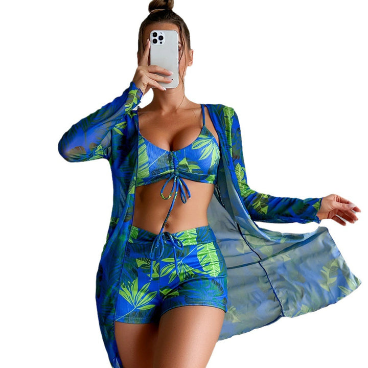 Women's bikini set with airy wrap jacket and floral pattern Mune Fashion