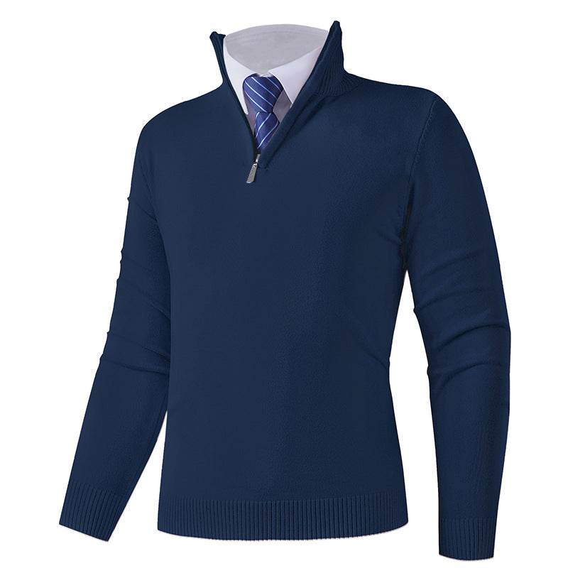 Men's Elegant Fine Knit Half Zip Sweater with Stand-Up Collar, Ribbed Hem and Slim Silhouette Mune Fashion