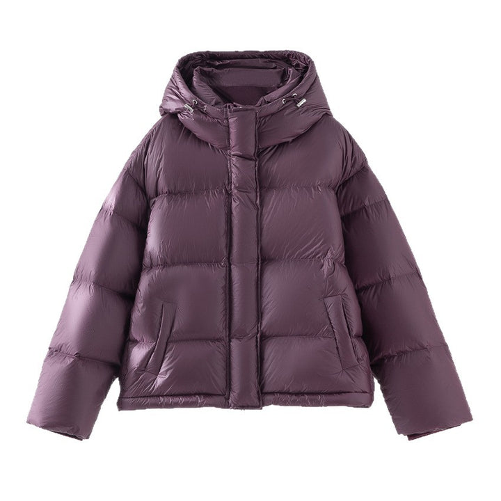 Women Short Cut Quilted Down Bomber Jacket with Hood Mune Fashion