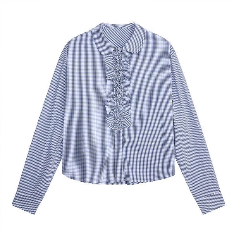 Damen Karierte Bluse mit Rüschendetails Mune Fashion