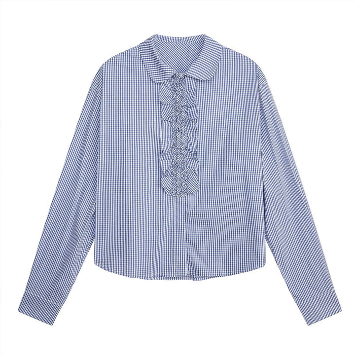 Damen Karierte Bluse mit Rüschendetails Mune Fashion