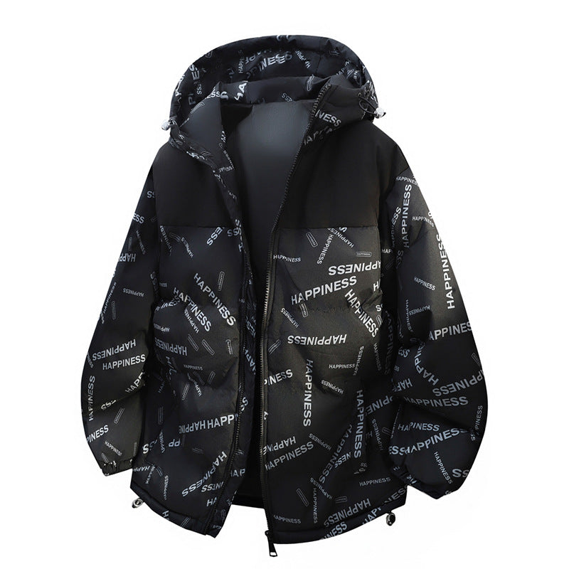 Unisex Oversize Padded Hoodie Jacket with Allover Print & Contrast Yoke Mune Fashion