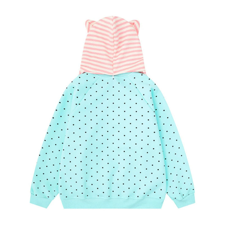 Women's Polka Dot Sweatshirt with Attached Striped Hood-Scarf and Star Appliqué Mune Fashion