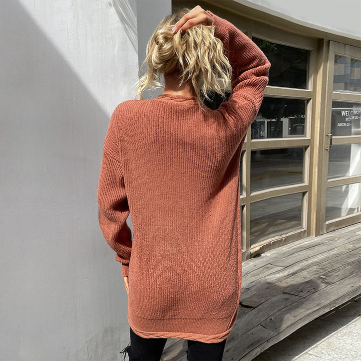 Women's Oversize Knit Cardigan with Patch Pockets and Open Cut Mune Fashion