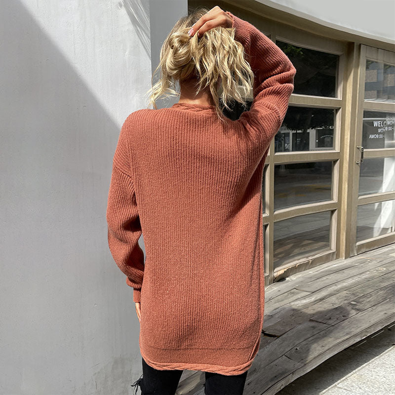 Women Long Open Cozy Cardigan made of Chunky Knit with Patch Pockets and Relaxed Fit Mune Fashion