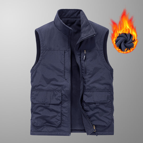 Men's Fleece Lined Utility Vest with Multi-Functional Pockets and Stand-Up Collar Mune Fashion