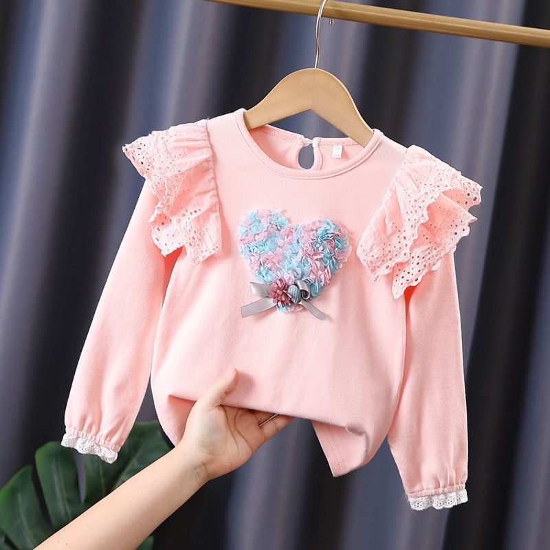 Girls sweatshirt with ruffles and floral heart motif Mune Fashion