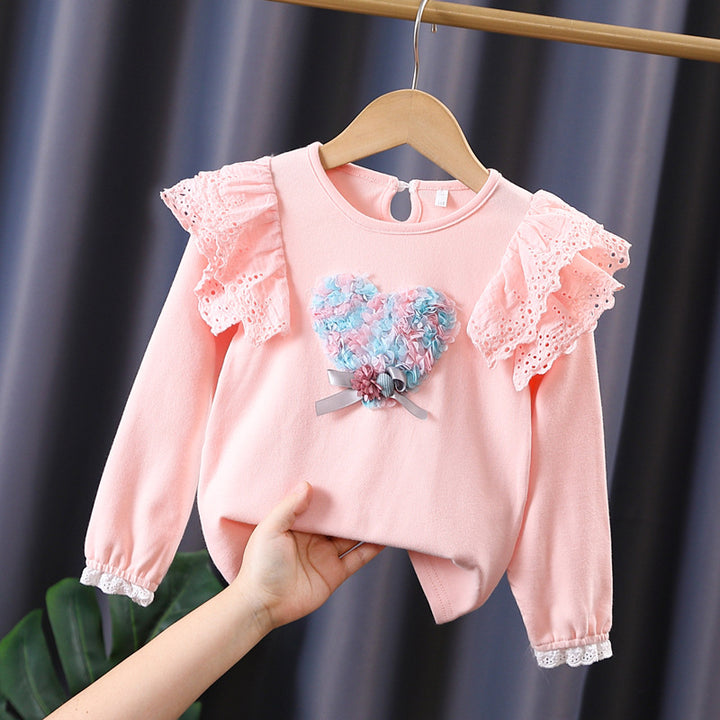 Girls sweatshirt with ruffles and floral heart motif Mune Fashion