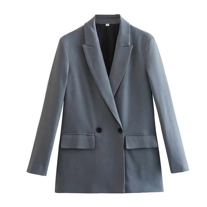 Women's tailored double-breasted blazer with pointed lapels, flap pockets, and light lining Mune Fashion