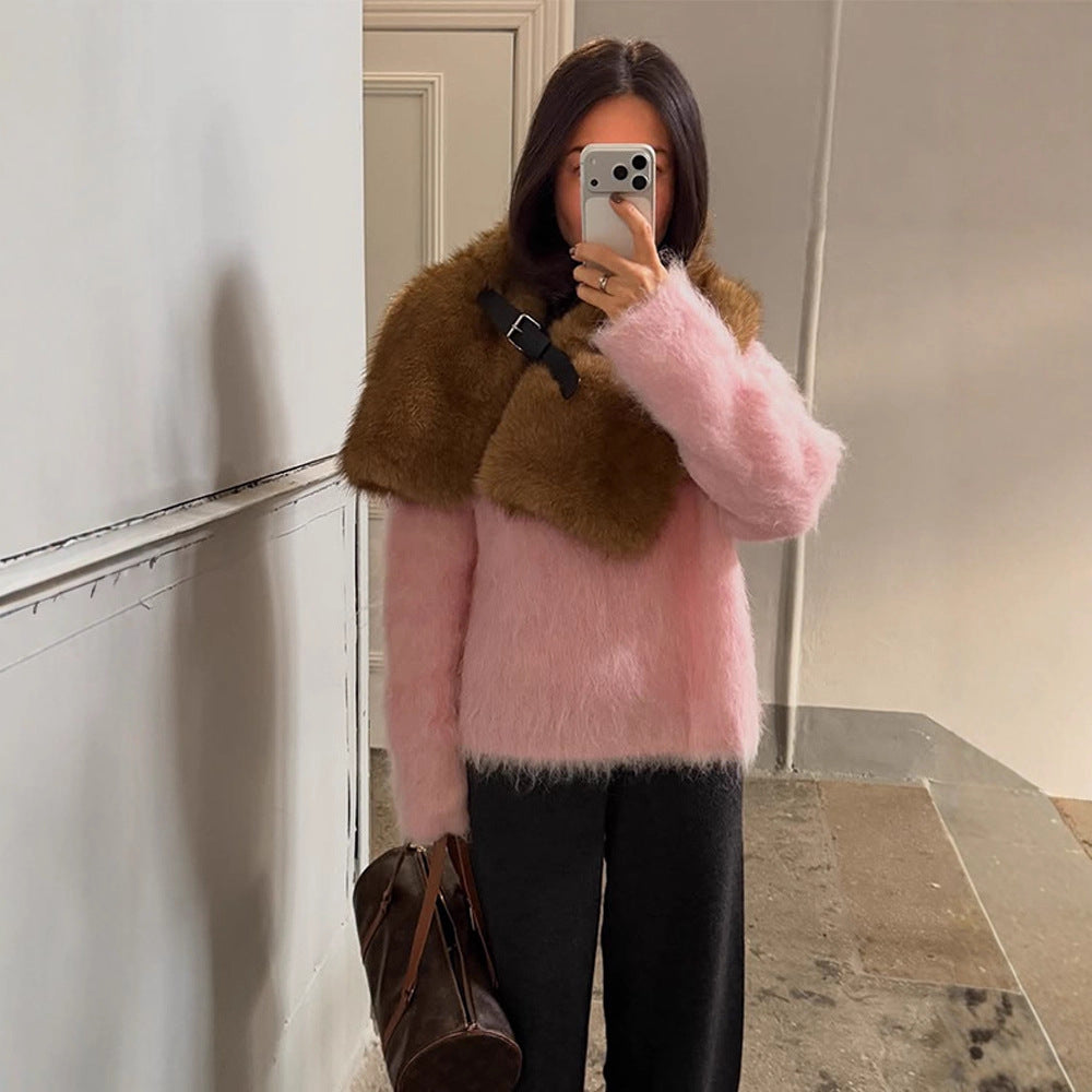 Women's Oversized Mohair Sweater with Fluffy Texture and Round Neckline Mune Fashion