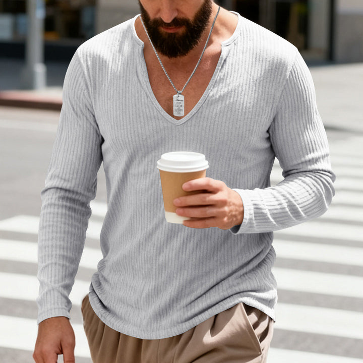 Men's ribbed V-neck long sleeve shirt made of lightweight cotton blend Mune Fashion