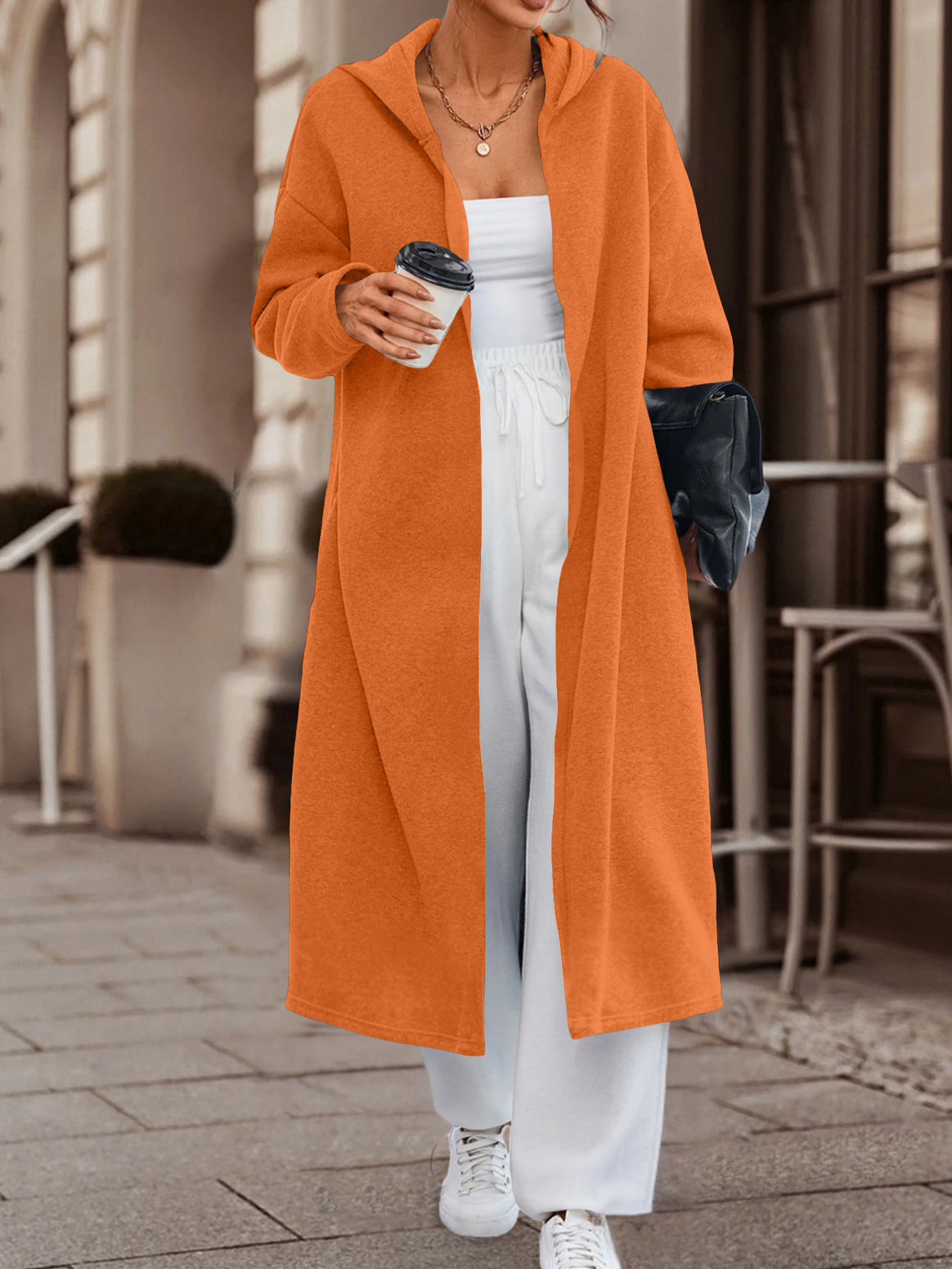 Women Long Oversized Hooded Coat with Open Front and Soft Fleece Lining