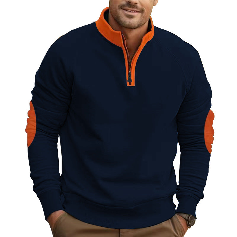 Men's raglan pullover with short zip, stand-up collar and ergonomic elbow panels Mune Fashion