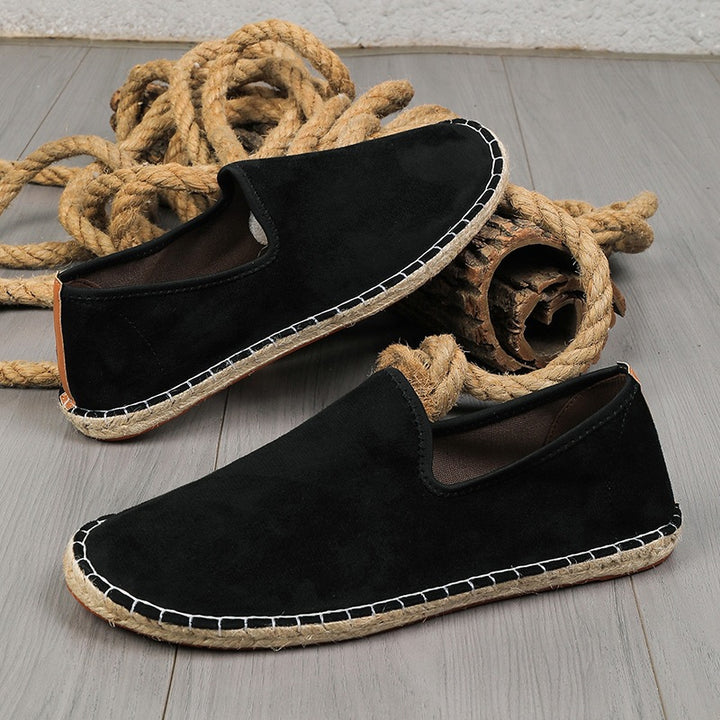 Men's espadrilles made of suede with braided jute trimming and slip-resistant rubber sole Mune Fashion
