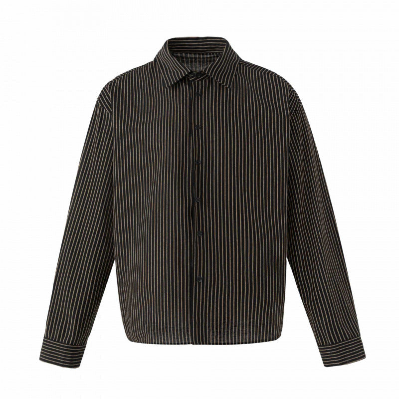 Unisex Oversize Pinstripe Shirt with Boxy Silhouette and Shirt Collar Mune Fashion
