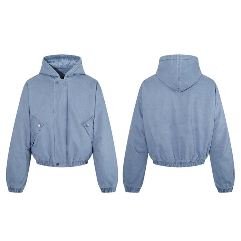 Women short cropped boxy hoodie jacket with quilted hood lining, patch pockets and elastic hem Mune Fashion