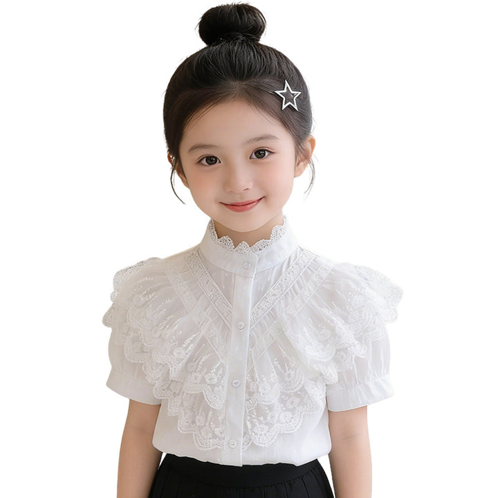Girls elegant ruffle blouse with lace trim Mune Fashion