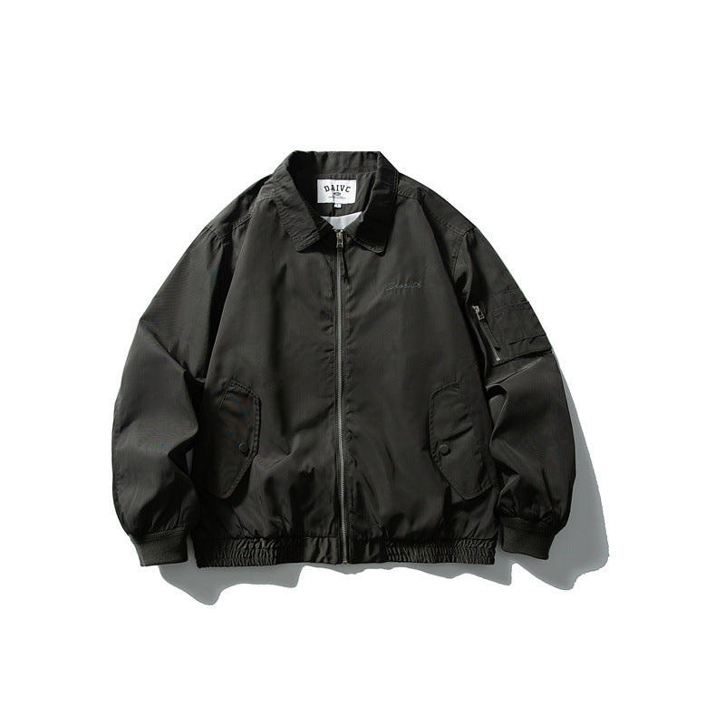Men's Lightweight Utility Zip Jacket with Zipper, Arm Pocket and Elastic Hem Mune Fashion