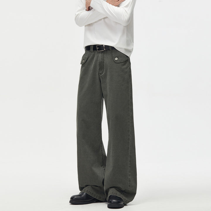 Men's Loose Cotton Canvas Palazzo Pants with Low Crotch and Patch Pockets Mune Fashion