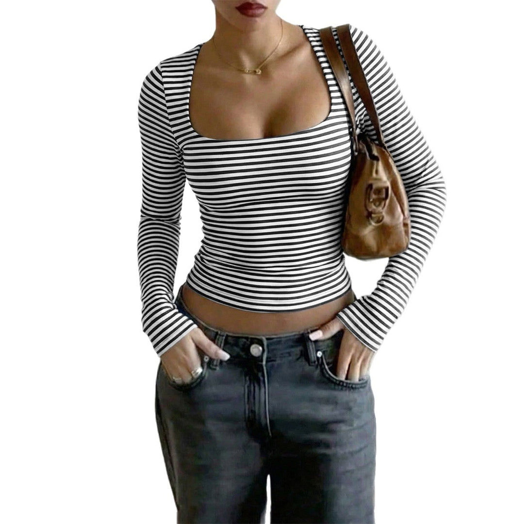 Women’s striped tailored long-sleeve cropped shirt made of cotton stretch Mune Fashion