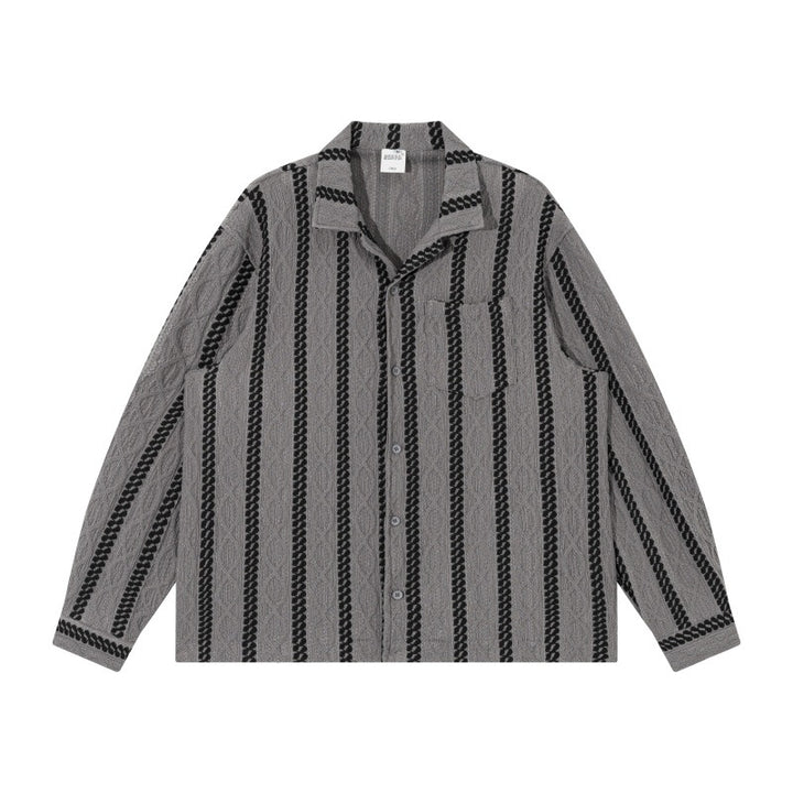 Unisex Lightweight Shirt Jacket with Camp Collar, Relaxed Fit and Vertical Braid Stripe Pattern Mune Fashion
