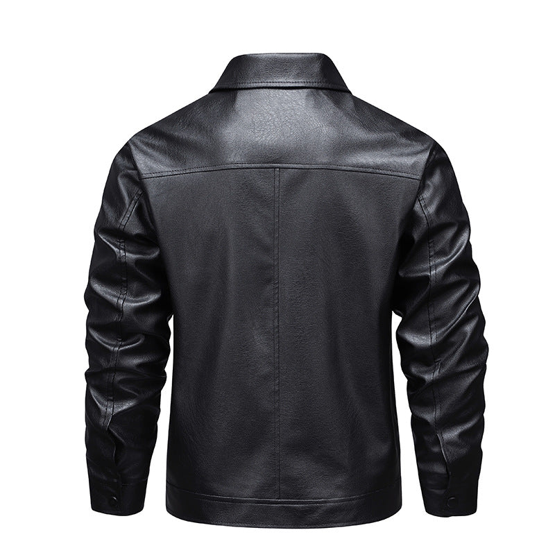 Men's Slim Faux Leather Shirt Jacket with Concealed Zipper Front & Elastic Hem
