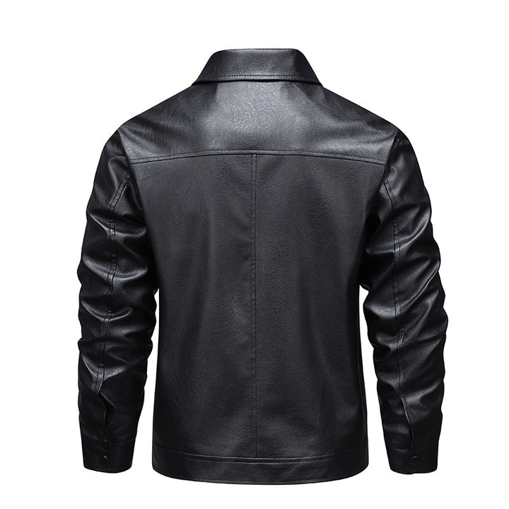 Men's Slim Faux Leather Shirt Jacket with Concealed Zipper Front & Elastic Hem